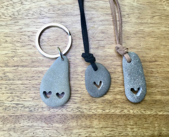 Pebble necklace vegan necklace surfer keyring pebble heart keyring Father\u2019s Day beach stone keychain nautical gift organic natural keyfob