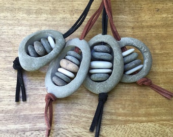 rock necklace zen necklace buddhist stone stack spiritual stacked stones natural stone necklace cairn necklace drilled beach stone leather