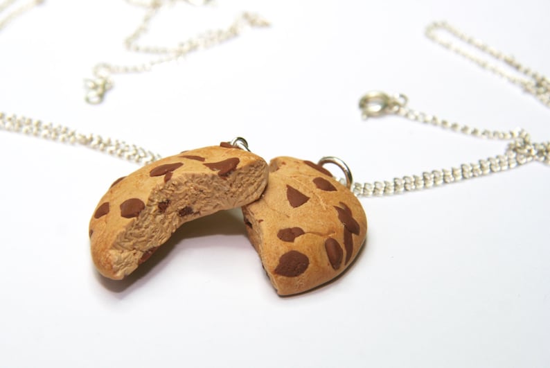 cookie friendship necklace kawaii chocolate chip gift for girl teenager best friends bff two part necklace mini food bag charms girlfriend image 1