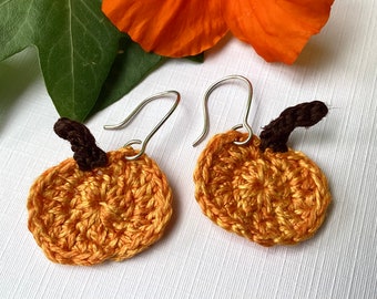 Pumpkin earrings crochet earrings lightweight earrings sterling silver fall earrings autumn earrings orange earrings