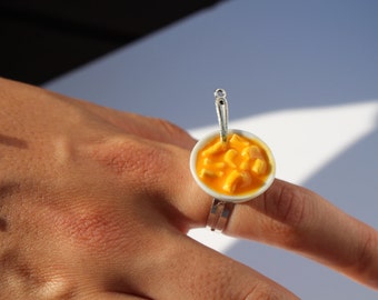 mac n cheese ring macaroni and cheese ring bowl of mac n cheese ring vegetarian ring miniature food jewellery gift for her mac n cheese gift