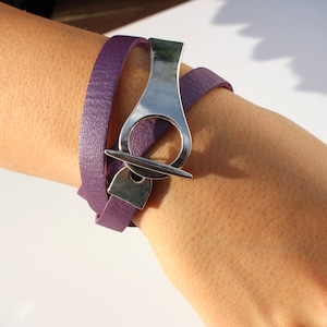 purple faux leather bracelet womens leather bracelet 3rd anniversary purple faux leather wrap bracelet gift for her mothers day gift for her