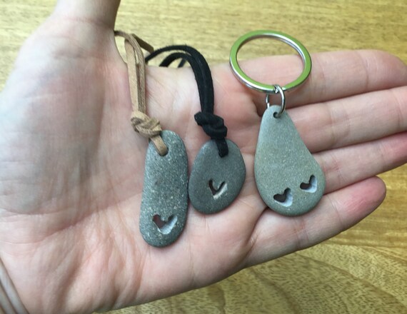 Pebble necklace vegan necklace surfer keyring pebble heart keyring Father\u2019s Day beach stone keychain nautical gift organic natural keyfob