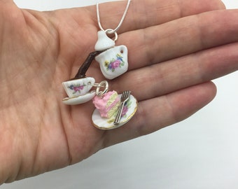tea party necklace Alice in Wonderland necklace teapot charms cake necklace eat me drink me charms coffee necklace afternoon tea charms