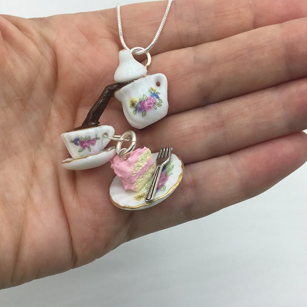 tea party necklace Alice in Wonderland necklace teapot charms cake necklace eat me drink me charms coffee necklace afternoon tea charms