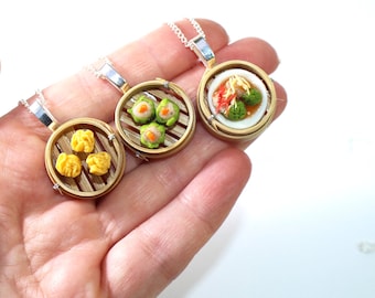 chinese take out dim sum necklace chinese food jewellery asian food necklace bento box mini dim sum necklace miniature food dim sum charm