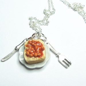 Beans on toast stocking stuffer food lover vegetarian gift Fathers Day necklace/bag charm miniature food jewellery gift for him gift for her