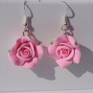 pink rose earrings rose dangle earrings flower earrings pink earrings summer jewellery pink flower earrings gardeners gift mothers day