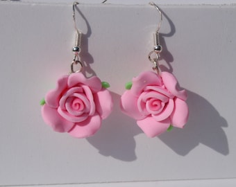 pink rose earrings rose dangle earrings flower earrings pink earrings summer jewellery pink flower earrings gardeners gift mothers day