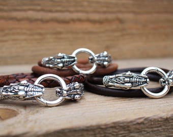pelle drago braccialetto mens drago braccialetto drago drago testa bracciale serpente testa braccialetto celtico drago drago gioielli metal drago viking braccialetto