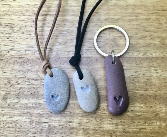Pebble necklace vegan necklace surfer keyring pebble heart keyring Father\u2019s Day beach stone keychain nautical gift organic natural keyfob