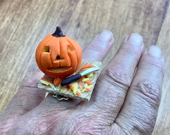 Anillo de Jack-O-Lantern, anillo de Halloween, anillo de calabaza tallada, anillo de calabaza, anillo gótico, anillo de disfraz, joyería gótica, accesorio de Halloween