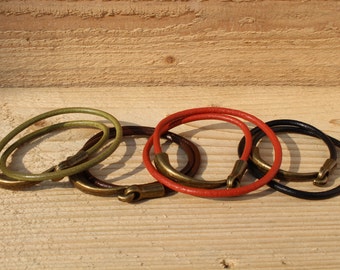 leather bracelet double wrap brass tone hook clasp womens leather bracelet 3rd anniversary mens bangle gift for her mothers day fathers day