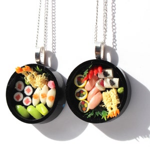 sushi necklace japenese food jewellery asian food necklace bento box necklace mini sushi necklace miniature food necklace tiny sushi charm image 1