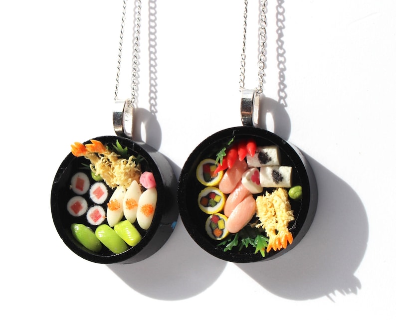 sushi necklace japenese food jewellery asian food necklace bento box necklace mini sushi necklace miniature food necklace tiny sushi charm image 1