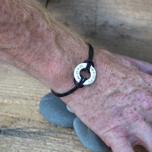 mens message bracelet mens custom leather bracelet silver bracelet for him anniversary for man silver message bracelet custom bracelet