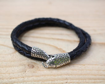 leather snake bracelet snake wrap bracelet snake lover gift reptile bracelet python bracelet leather 3rd anniversary serpent bracelet