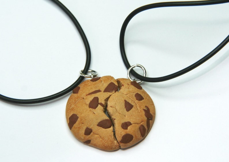 cookie friendship necklace kawaii chocolate chip gift for girl teenager best friends bff two part necklace mini food bag charms girlfriend image 3