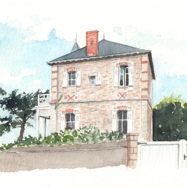 Portrait de maison à l'aquarelle pour décoration intérieure