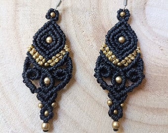 Black and golden micro-macrame earrings