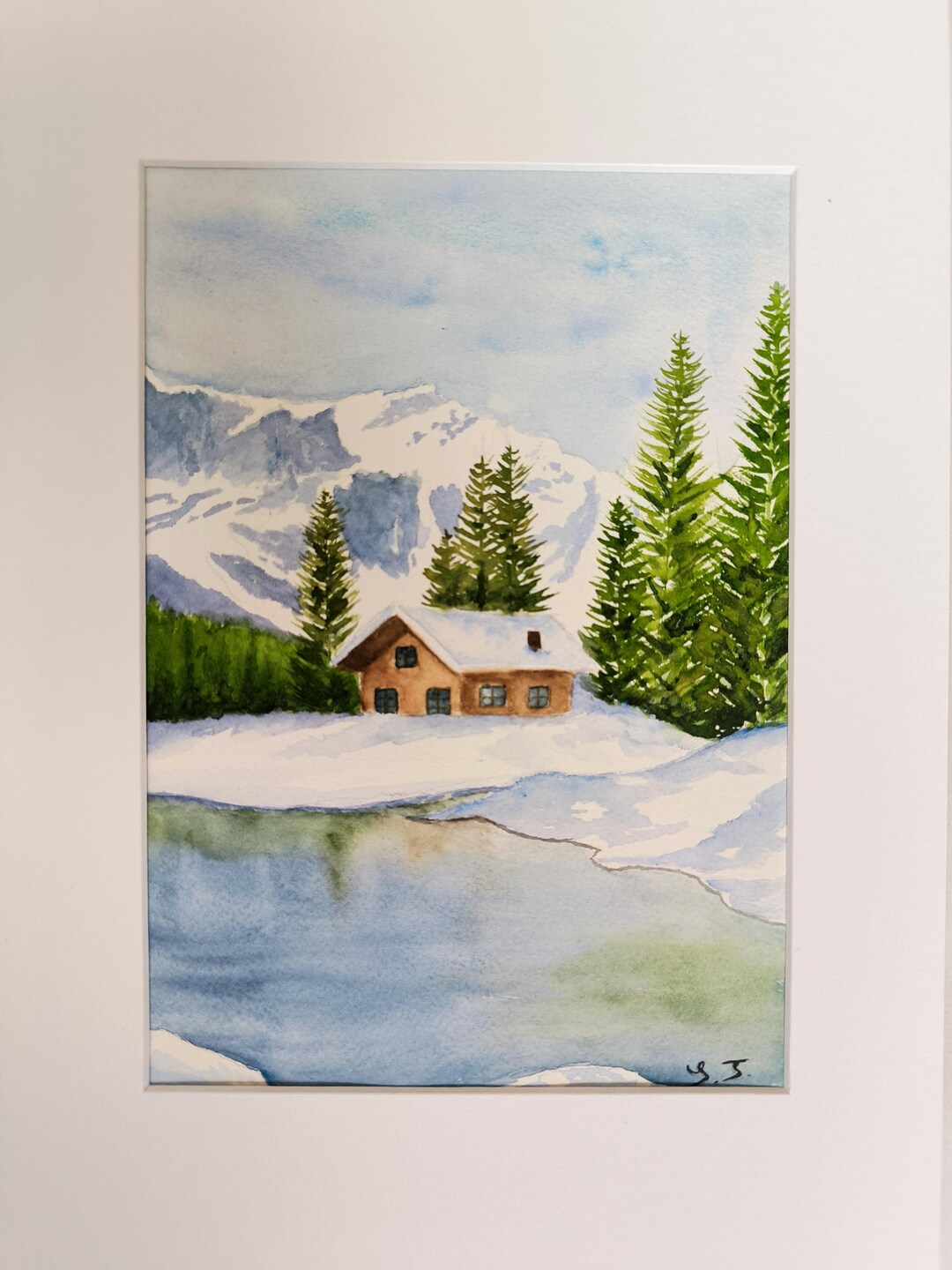 Watercolor Painting "the Cabin by the Lake" - Etsy