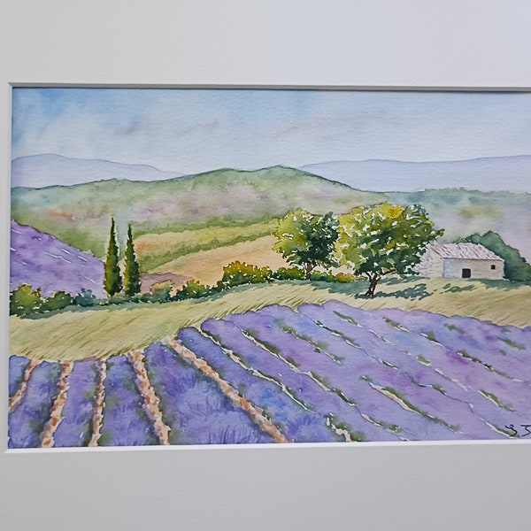 Aquarelle de Provence : "Champs de lavande"