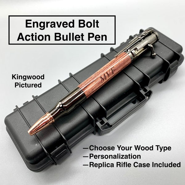 Bolt Action Bullet Pen+Case | Engraving Included | Stocking Stuffer | Bolt Action Bullet Pen | Rifle Pen | Gift for Dads | Military Gift