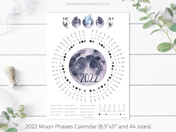 Printable 2022 Moon Phases Calendar 2022 Lunar Calendar | Etsy Schweiz