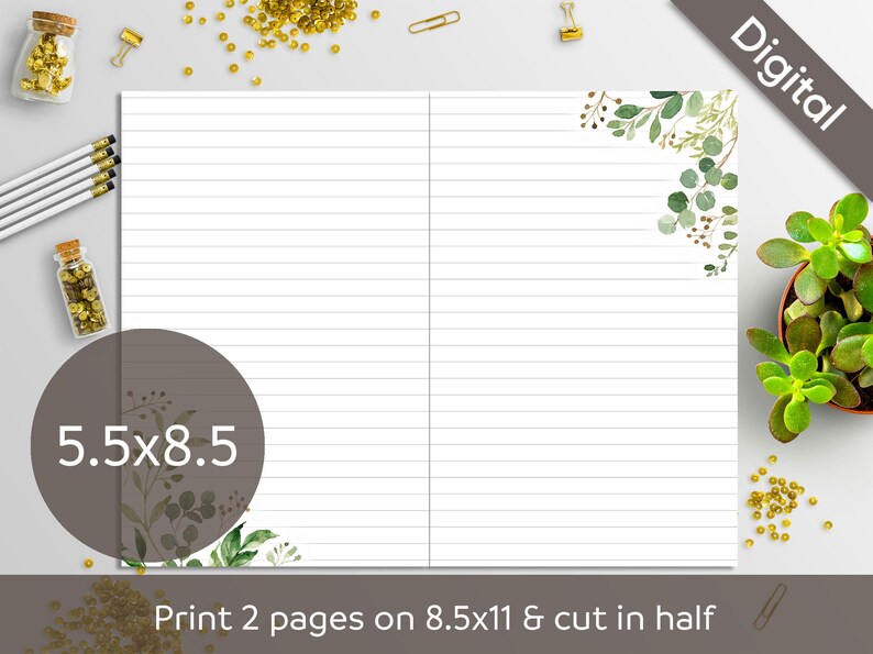 5.5x8.5 Greenery Notes Printable Dots Lines Grid Notes | Etsy