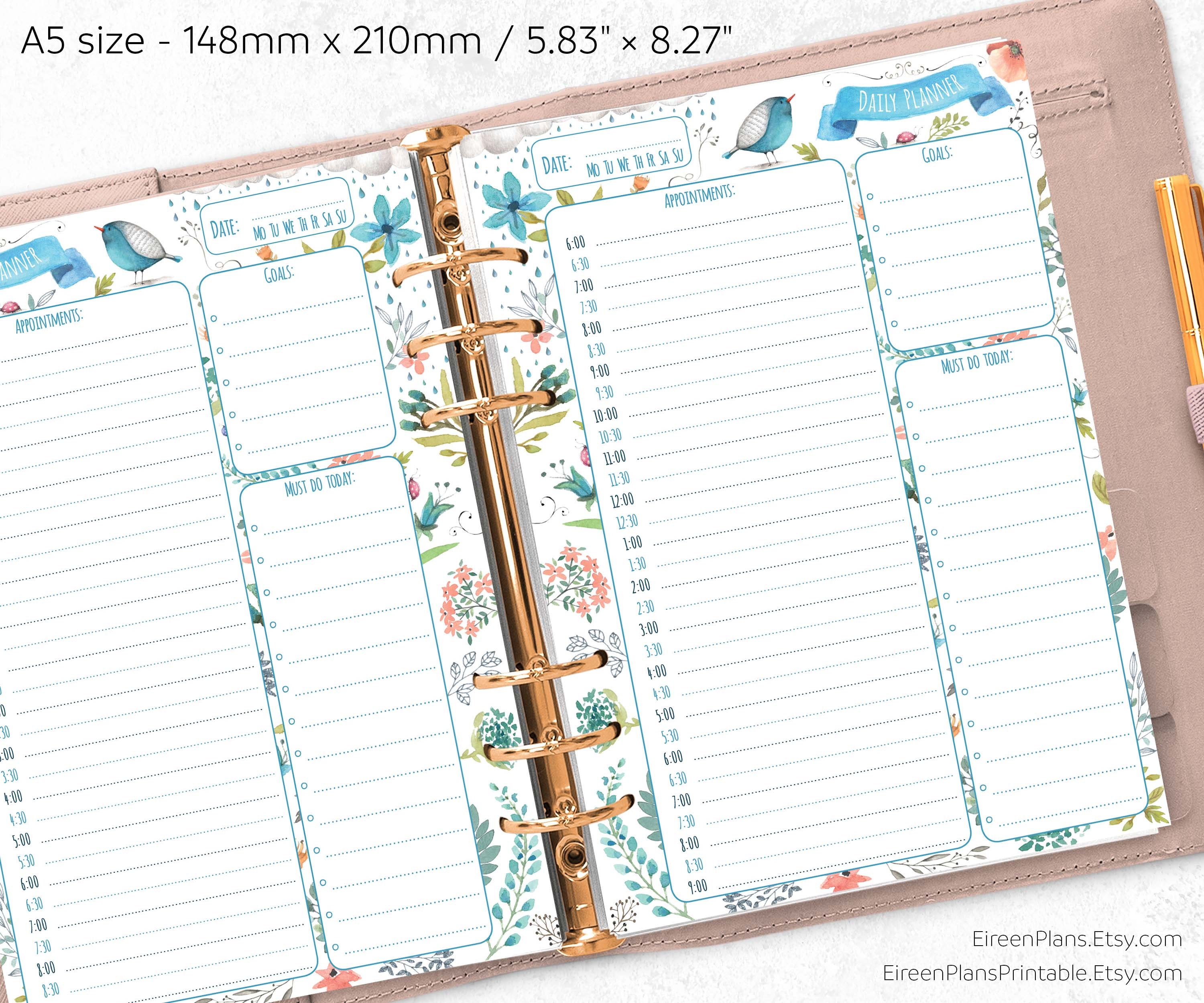 A5 Daily Schedule Planner Printable PDF Planner Insert Etsy
