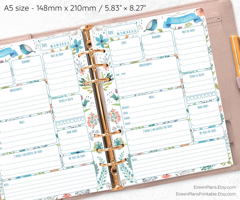 A5 Daily Planner Inserts Printable Daily Schedule To Do Etsy