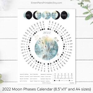 Printable 2022 Moon Phases Calendar 2022 Lunar Calendar | Etsy Schweiz