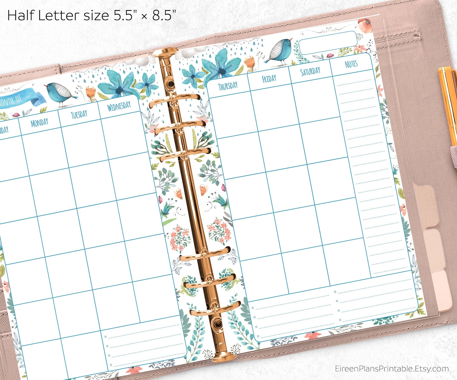 55 x 85 undated monthly planner printable refill calendar etsy