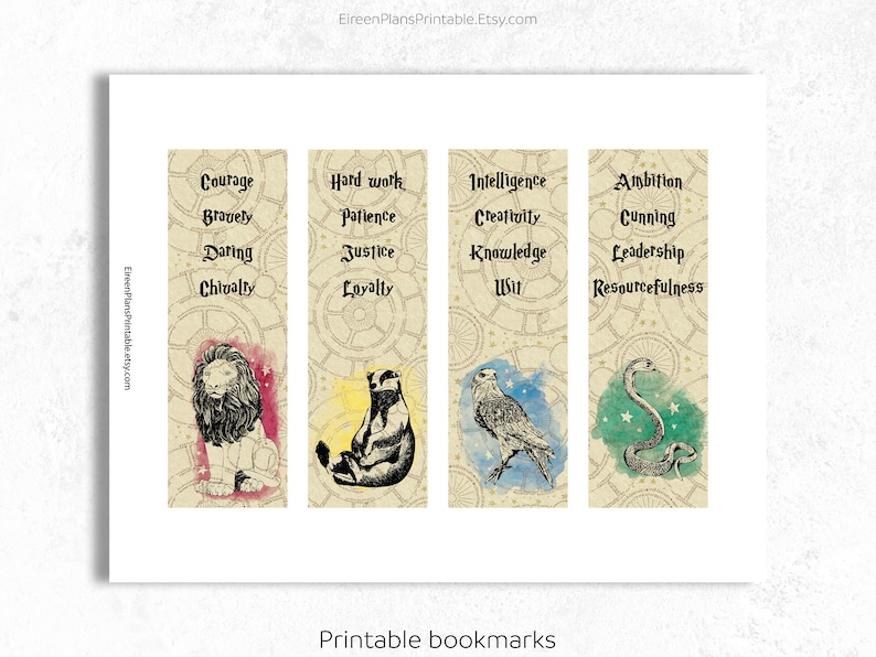 hogwarts houses printable bookmarks set of 4 harry potter etsy