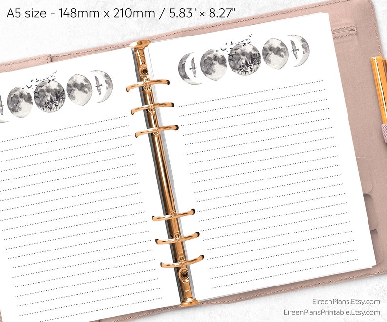 a5 forest moon printable notes a5 lined writing paper etsy