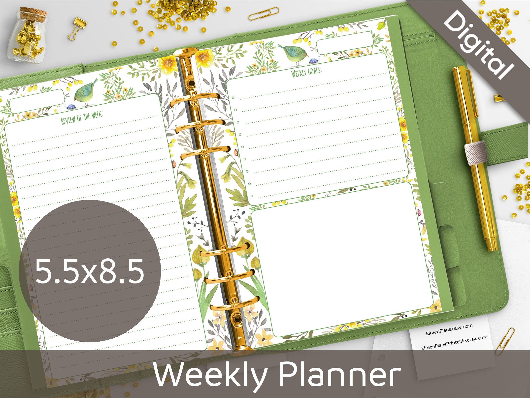 5.5x8.5 Weekly Planner Printable Undated Weekly Half size | Etsy