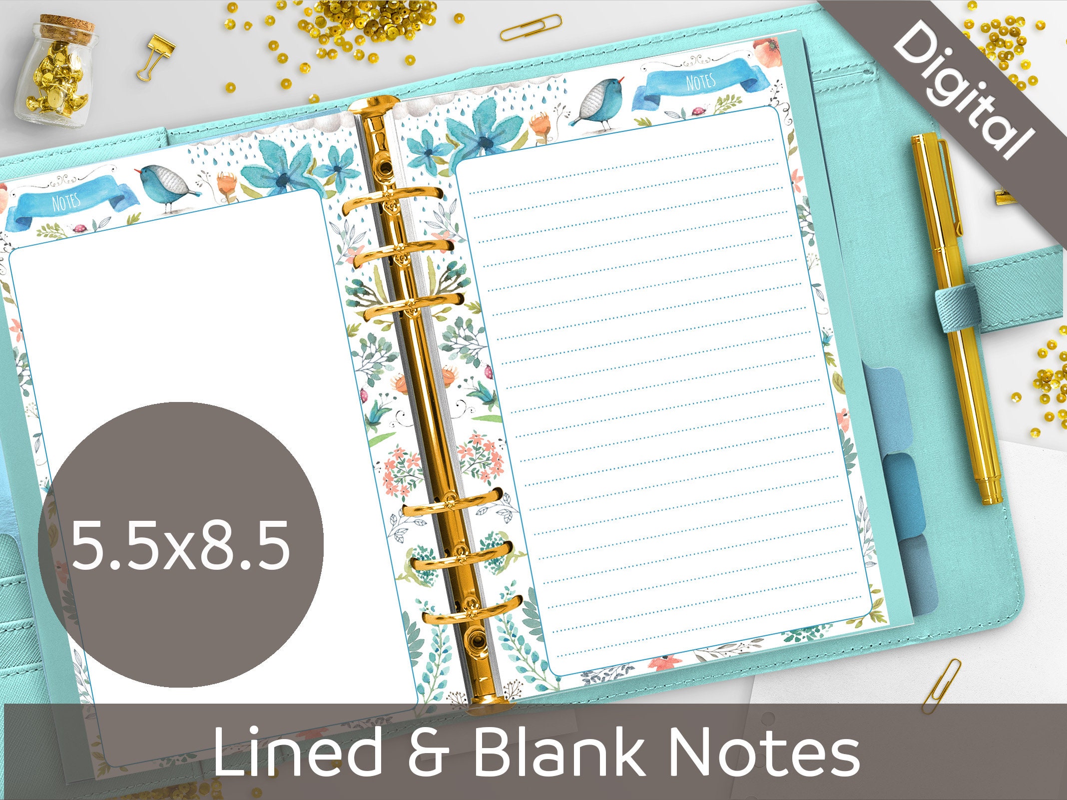 5.5x8.5 Notes Printable Half size printable refills Lined & | Etsy