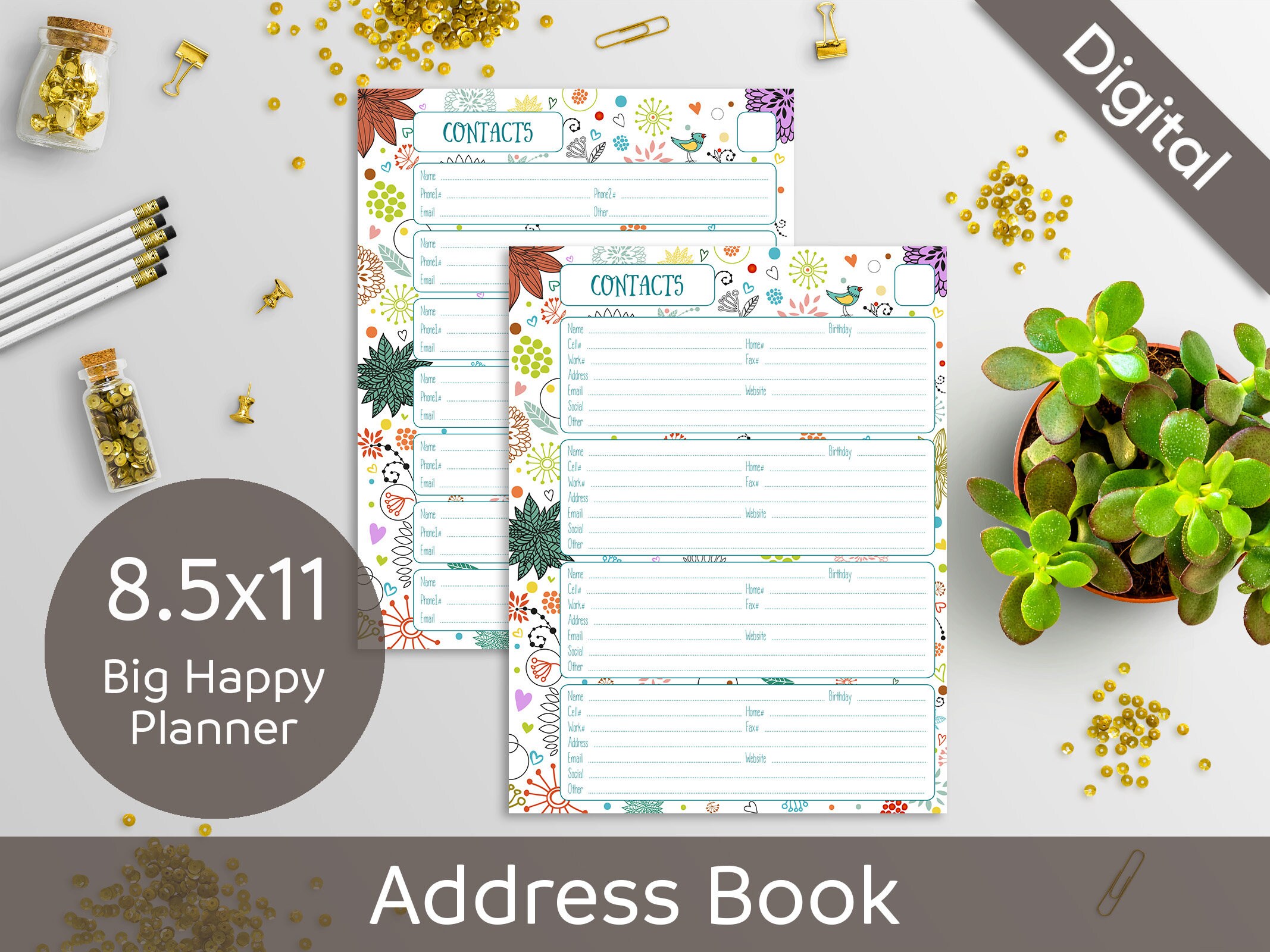 8.5x11 Address Book Pages Printable Contacts Letter Big | Etsy