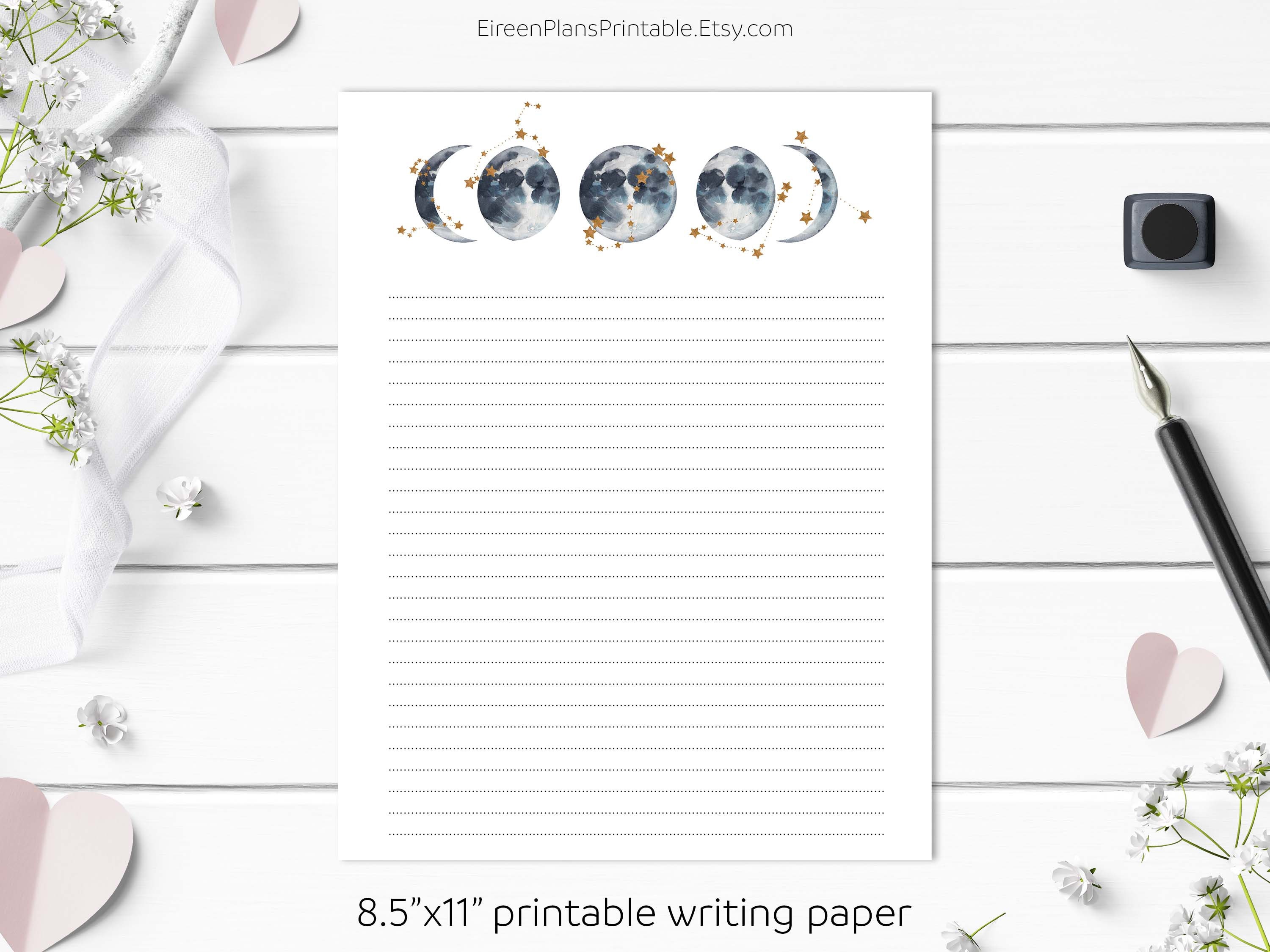 8.5x11 Printable Notes Moon &amp; Stars Lined Unlined Writing | Etsy