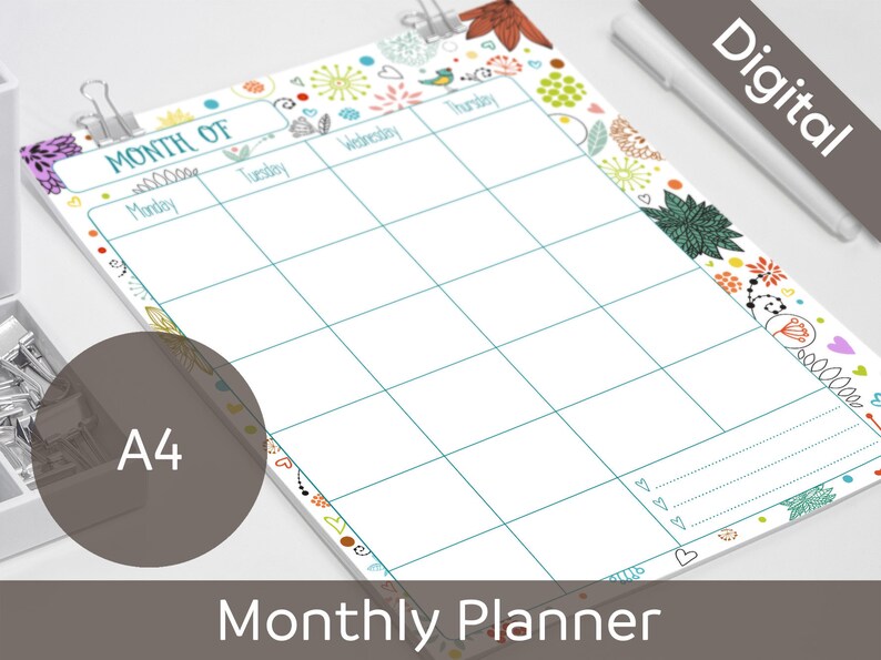 A4 Monthly Planner Printable 2 Page Undated Monthly Monthly | Etsy