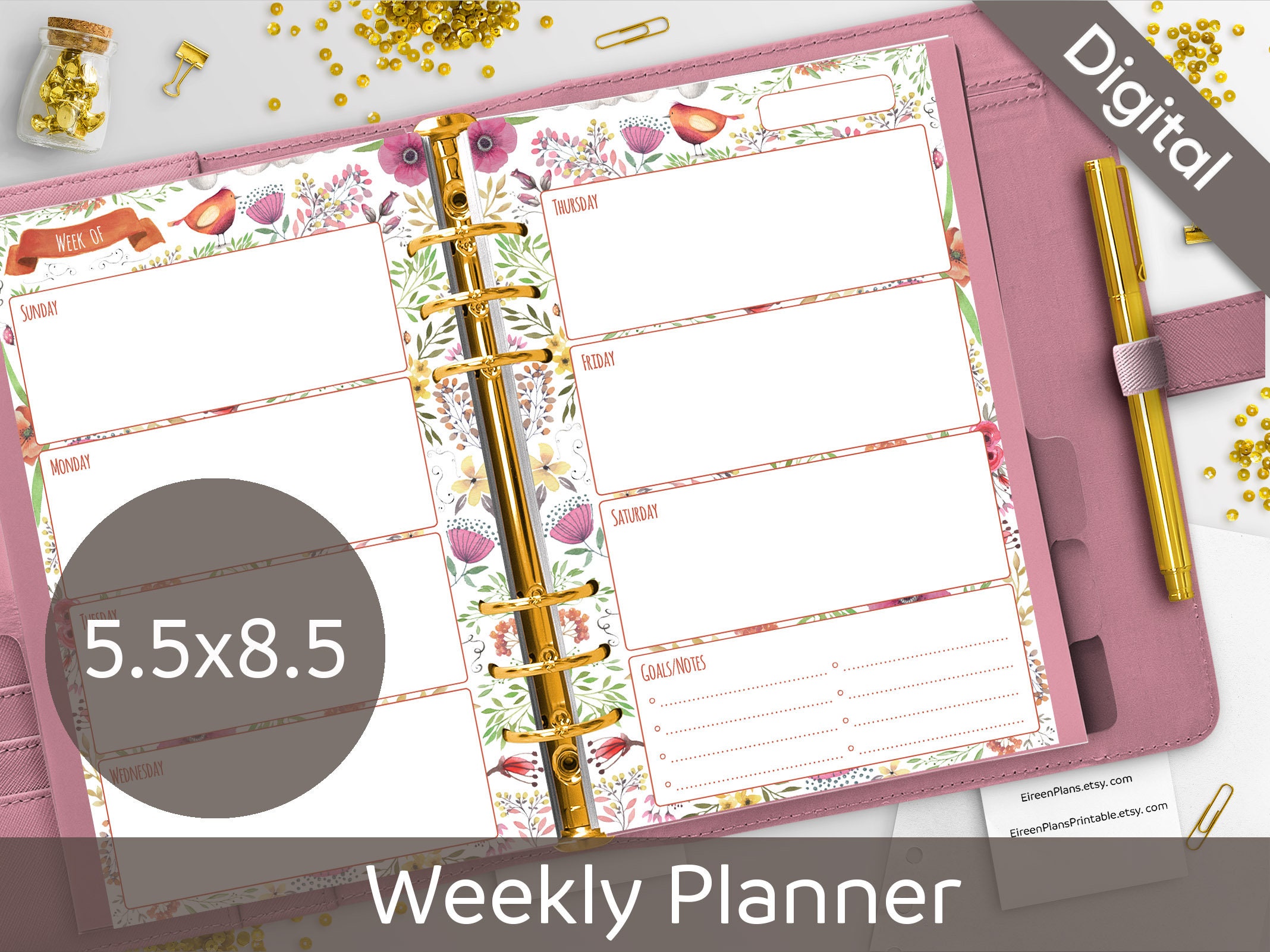 5.5x8.5 Weekly Planner Printable Undated Weekly Half size | Etsy