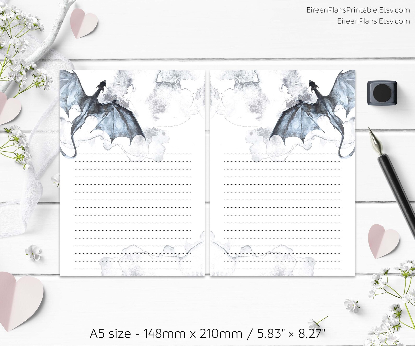 A5 Fantasy Dragon Printable Notes A5 Lined Writing Paper | Etsy