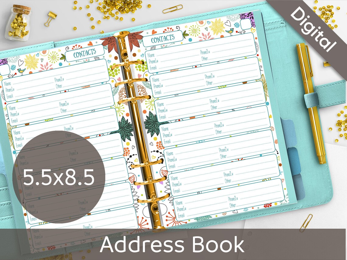 5.5x8.5 Address Book Pages Printable Contact Sheets Half | Etsy