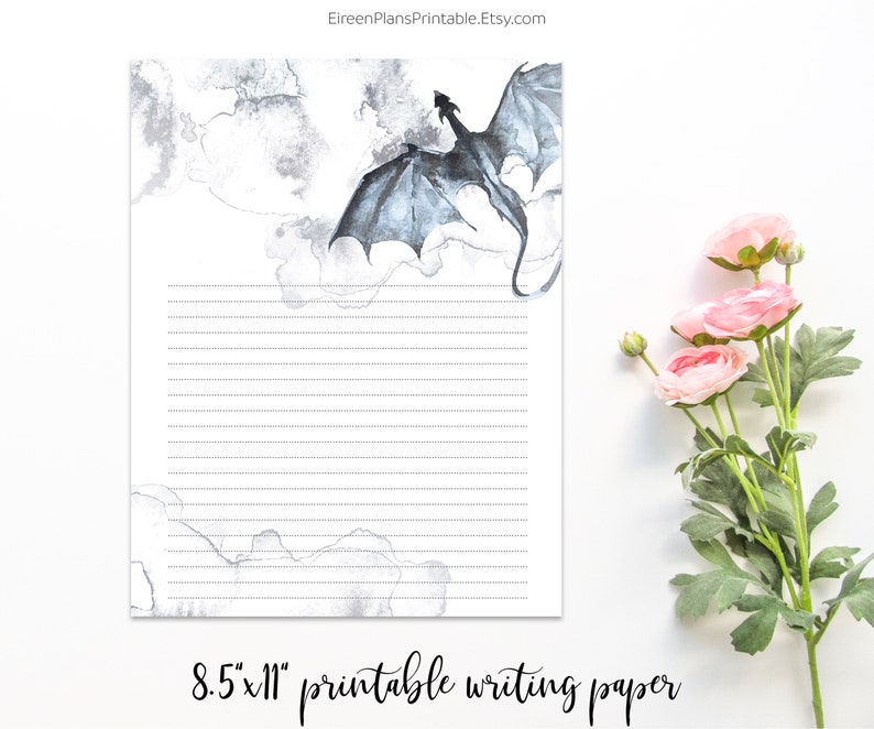 8.5x11 Printable Notes Fantasy Dragon Lined Writing Paper | Etsy