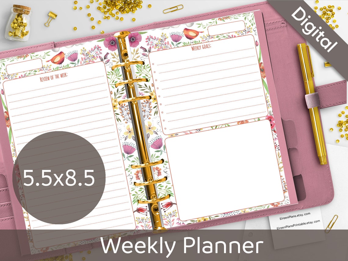 55x85 weekly planner printable undated weekly half size