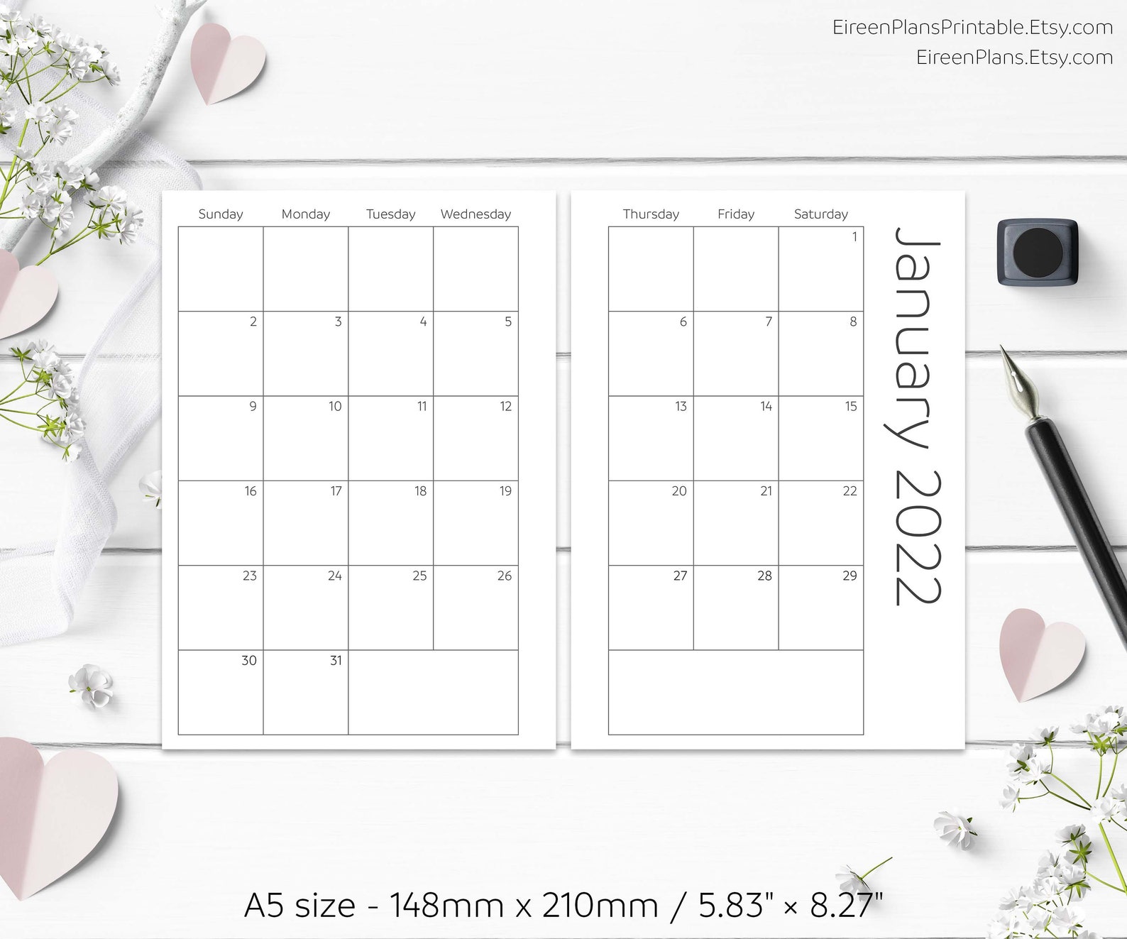 A5 2022 Monthly Planner Printable Inserts Minimalist Planner Etsy