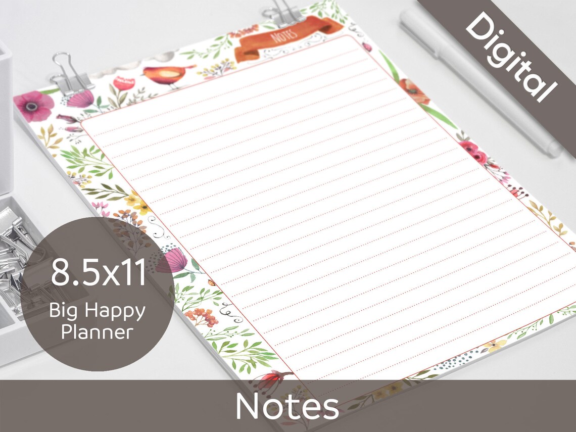 8.5x11 Notes Printable Notes refills Big Happy Planner | Etsy