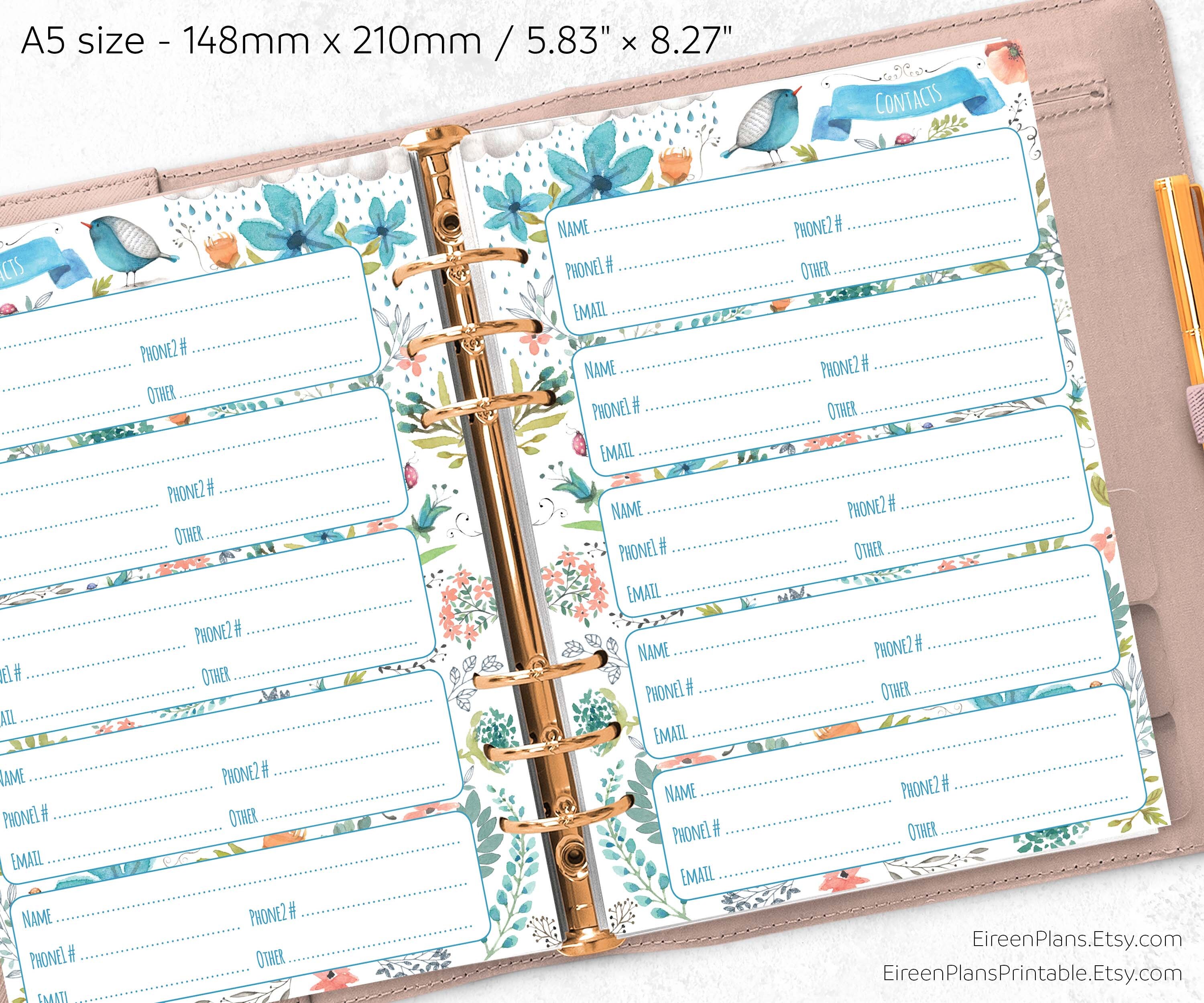 A5 Address Book Printable Contacts Filofax A5 Printable Etsy