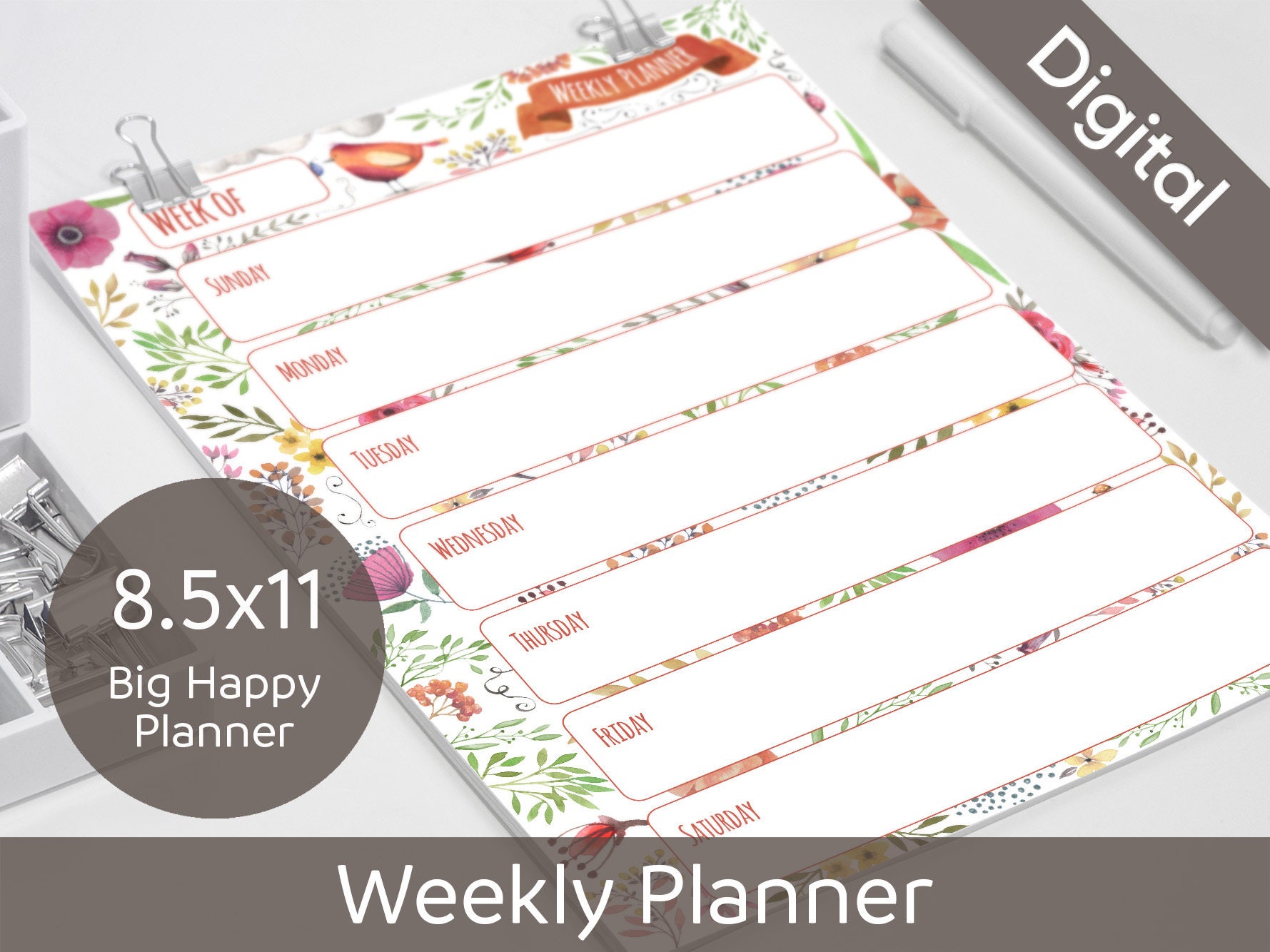 8.5x11 Weekly Planner Printable Insert Undated Weekly 2 | Etsy