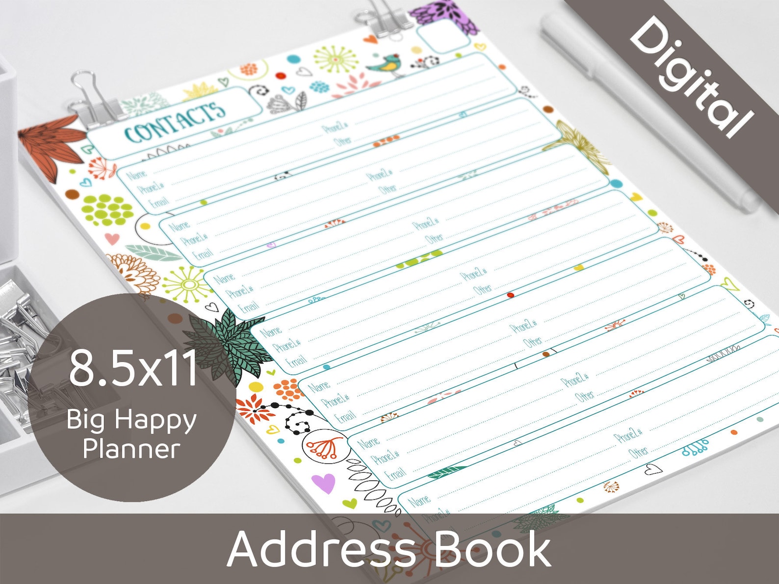 8.5x11 Address Book Pages Printable Contacts Letter Big Etsy